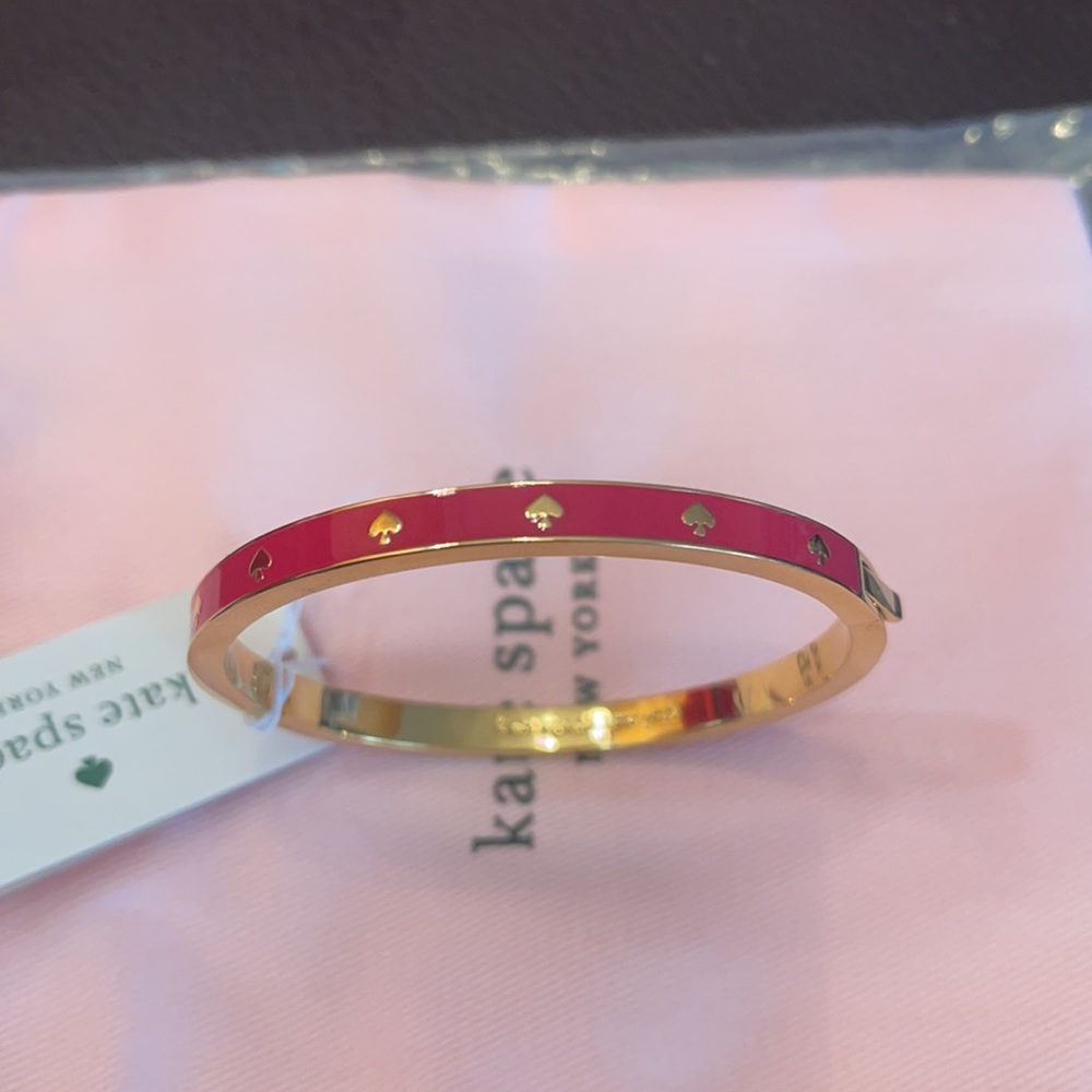 Kate Spade Bright Rose Enamel Hinged Bangle, Brand New